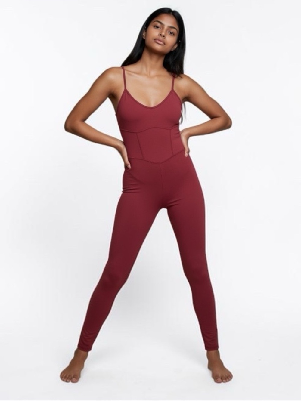 Women's JoyLab Corset Sleeveless Pant Bodysuit Wine Red Size Small